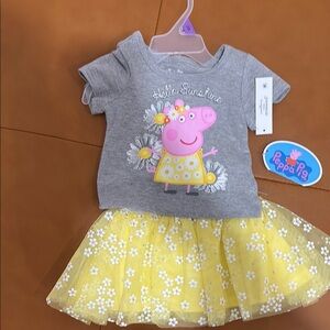Peppa Pig Gray Tee and Yellow Floral Skirt Set